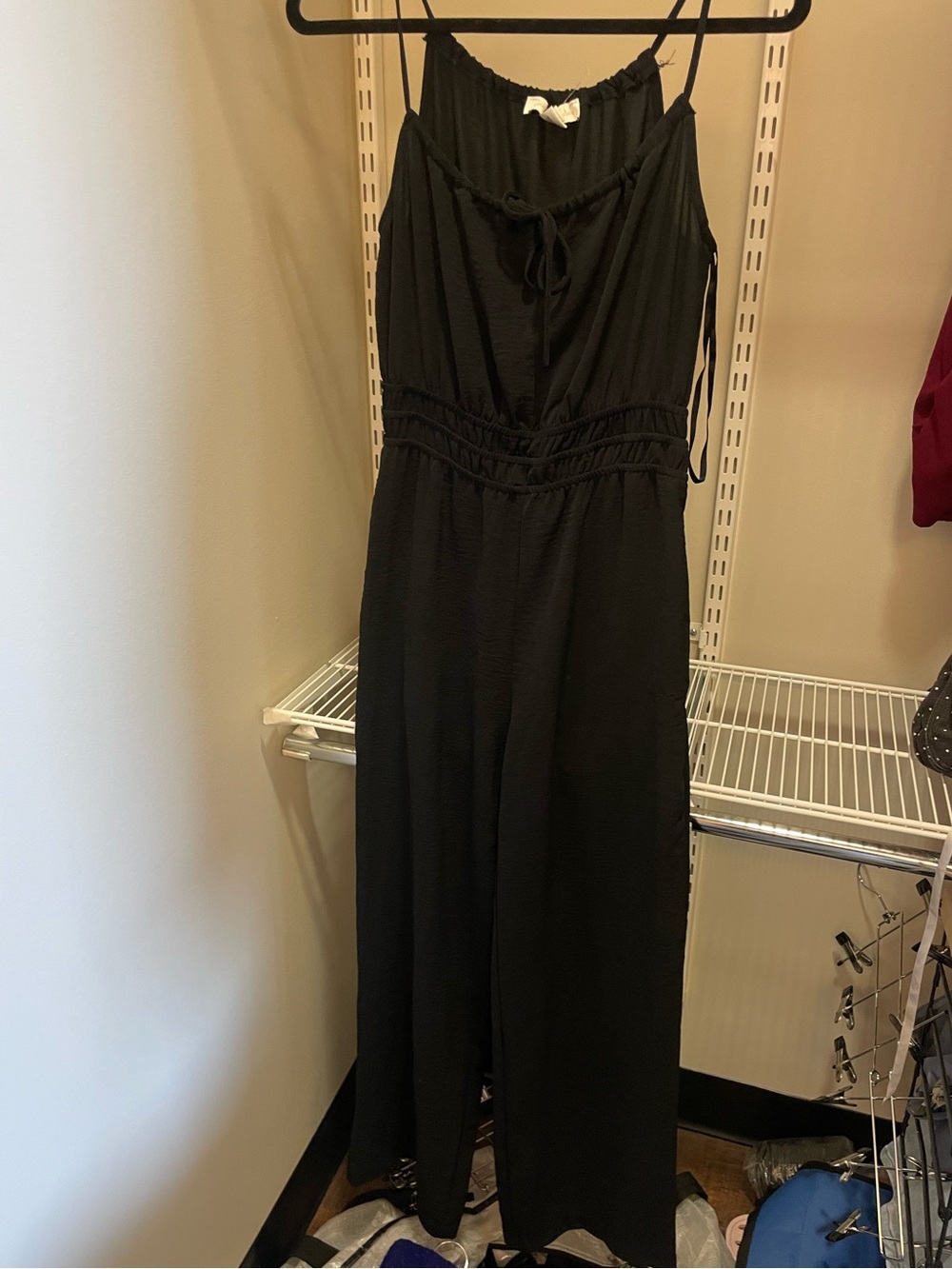Black jumpsuit with tie front detail
